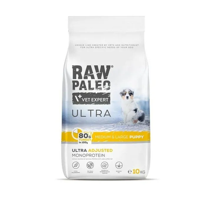 Krmivo VETEXPERT Raw Paleo Ultra Medium&Large Puppy Turkey Páv 10 kg