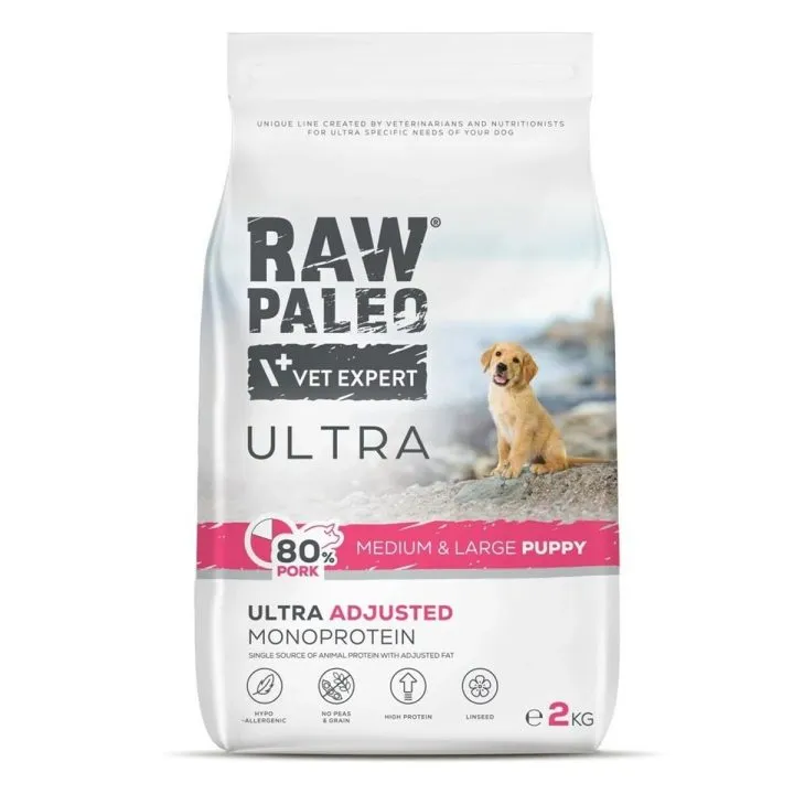 Krmivo VETEXPERT RAW PALEO Ultra Pork Medium Large Puppy Prasa