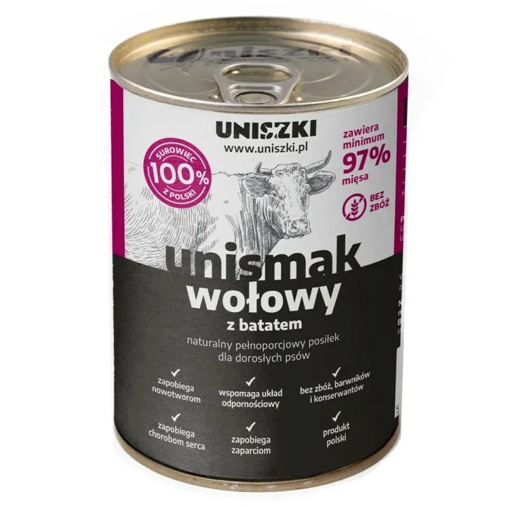 Mokré jedlo Uniszki Unismak Carne de res con batata Hovädzie mäso 410 g