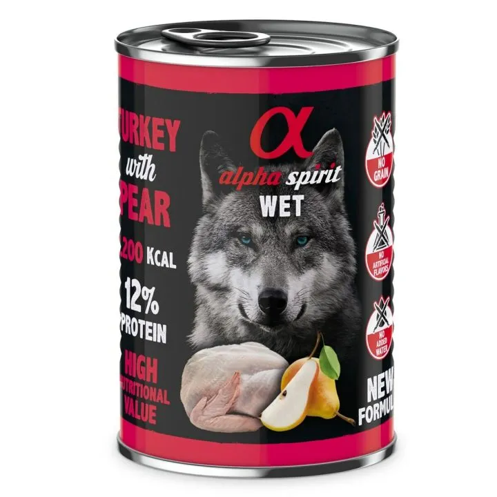 Mokré jedlo Alpha Spirit ALPHA SPIRIT WET Pavo con pera Páv 400 g