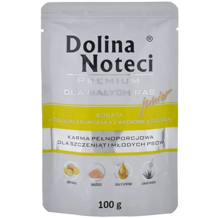 Mokré jedlo Dolina Noteci Premium Junior Kurča Teľacie mäso 100 g