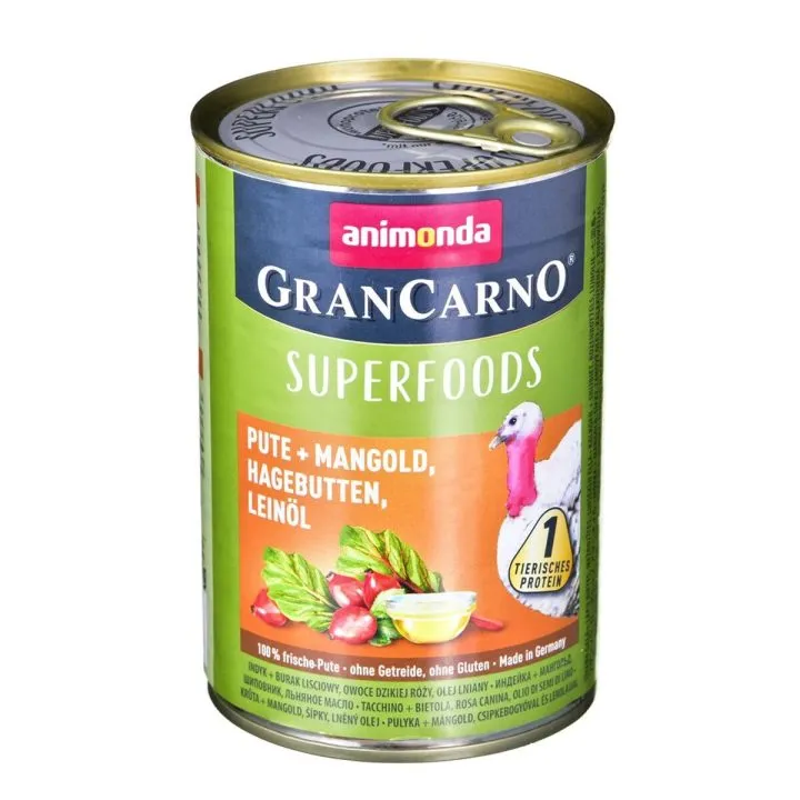 Mokré jedlo Animonda GranCarno Superfoods Páv Mangold 400 g