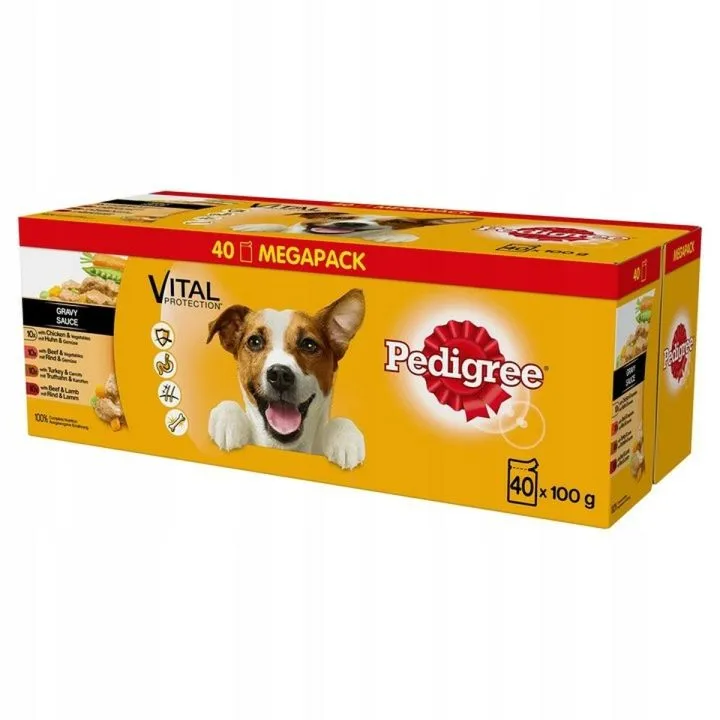 Mokré jedlo Pedigree Vital Protection Kurča Páv Teľacie mäso Hovädzie mäso Rastlinný Mrkva 40 x 100 g