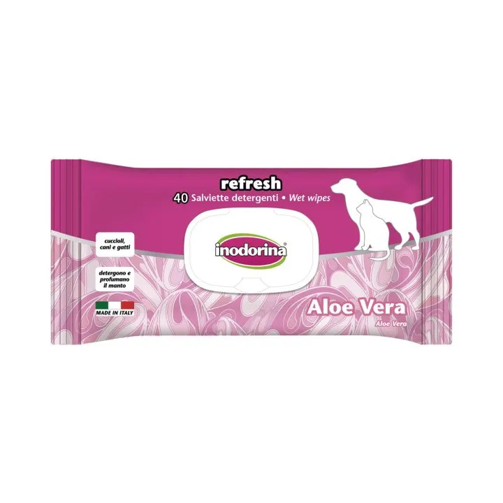 Vlhčené utierky pre domáce zvieratá Inodorina REFRESH Aloe vera