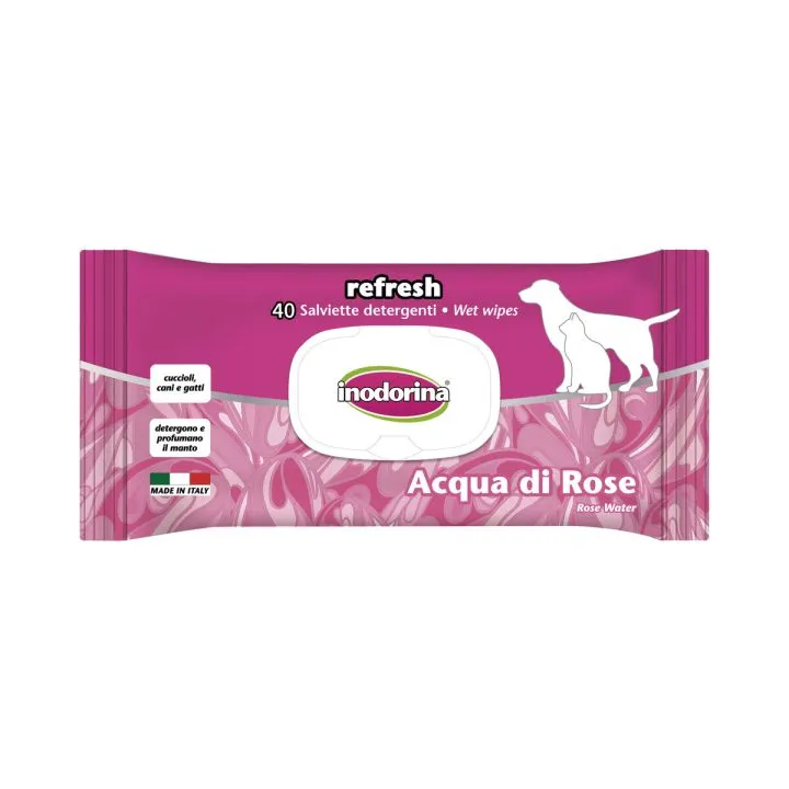 Vlhčené utierky pre domáce zvieratá Inodorina REFRESH Ruží