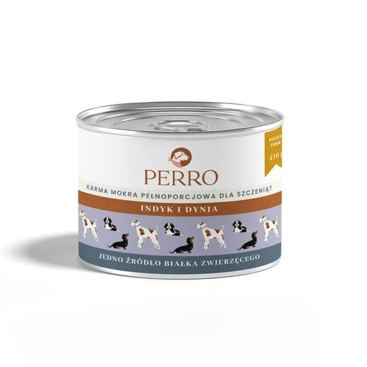 Mokré jedlo PERRO Junior Turkey and pumpkin Páv 410 g
